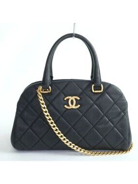 Chanel As3893 Caviar Leather Quilted 2-Way Bow Sling Bag Handbag Black